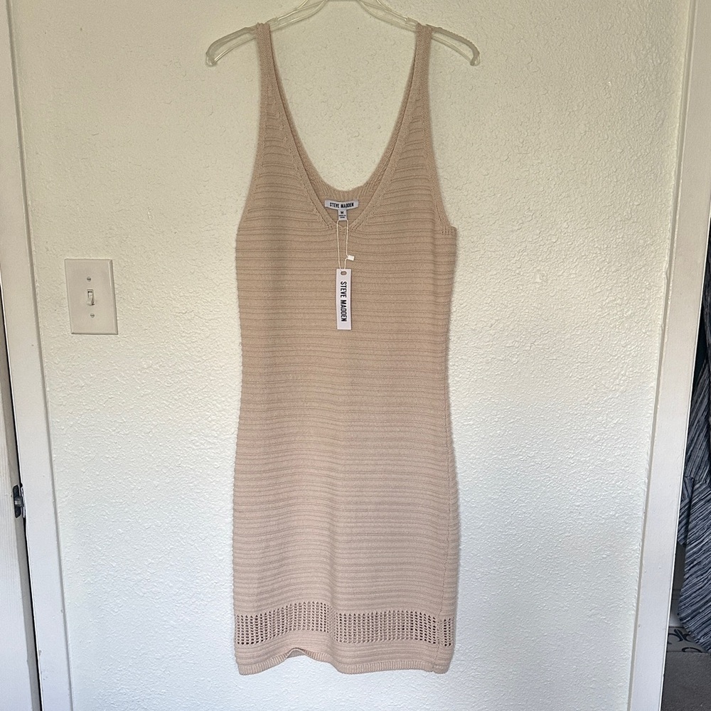 Steve Madden Tan Knit V-Neck Dress